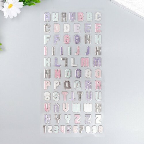 наклейка пластик английский алфавит и цифры разноцветные 31х14 см 3 штуки Наклейка пластик Английский алфавит и цифры. Пиксели 31х14 см, 3 штуки