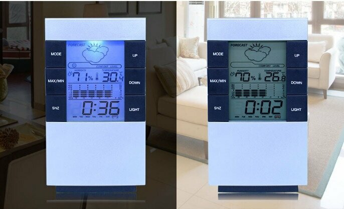 Цифровой термометр гигрометр, часы - метеостанция CX-506 с подсветкой и будильником - фотография № 4
