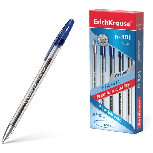 Ручка гелевая Erich Krause R-301 Classic Gel Stick синяя,12шт 2 шт ручки шариковые неавтоматические erichkrause r 301 stick classic синие чернила д ш 1 0 мм т л 0 5 мм