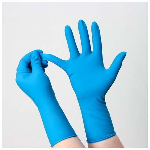 Перчатки латексные неопудренные High Risk, смотровые, нестерильные, текстурированные, размер L, 31 гр, 50 шт/уп (25 пар), цвет голубой
