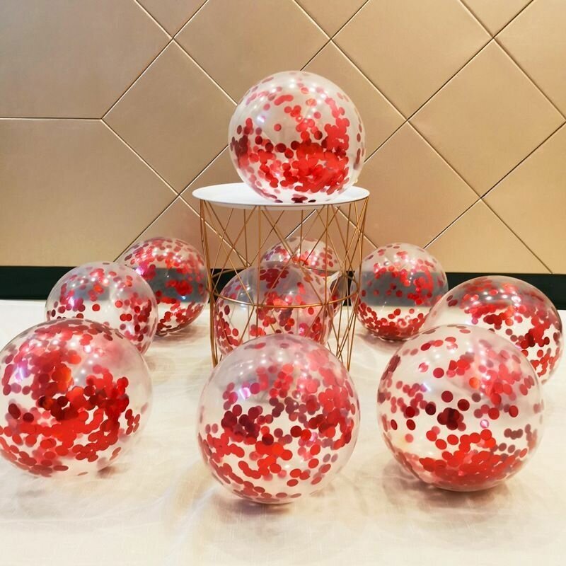 Воздушные шары 12-дюймовые прозрачные с красными пайетками-50 штук