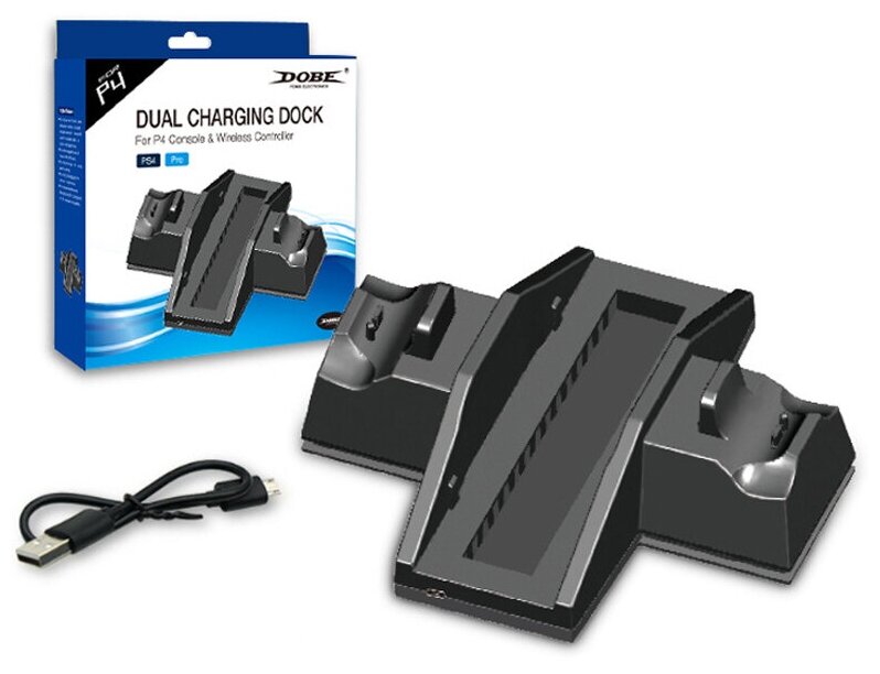 Dobe Подставка с функцией зарядки геймпадов Dual Charging Dock для Playstation 4/4 Pro (TP4-805), черный, 1 шт.