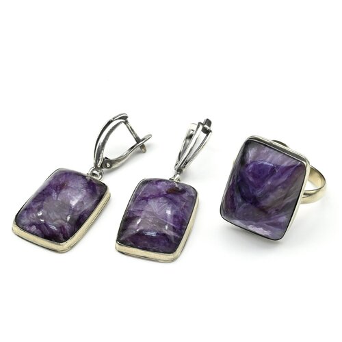 Комплект бижутерии: серьги, кольцо, чароит, размер кольца 19, фиолетовый