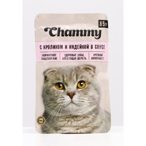 Влажный корм для кошек Chammy с кроликом, с индейкой 10 шт. х 85 г