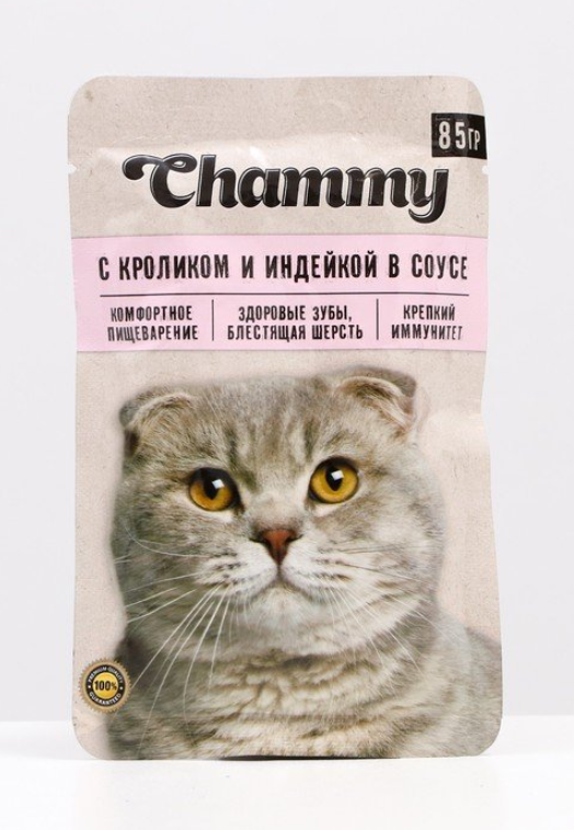 Влажный корм для кошек Chammy с кроликом, с индейкой 10 шт. х 85 г