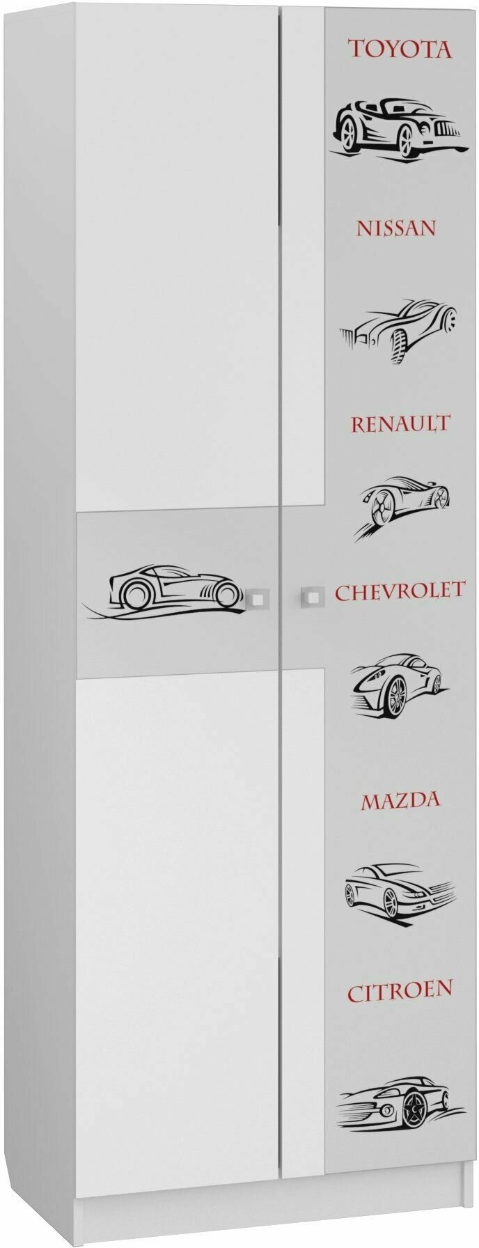фото Шкаф двухстворчатый Серия"Смарти"(ЛДСП белый с фотопечатью Машинки) (Премиум)