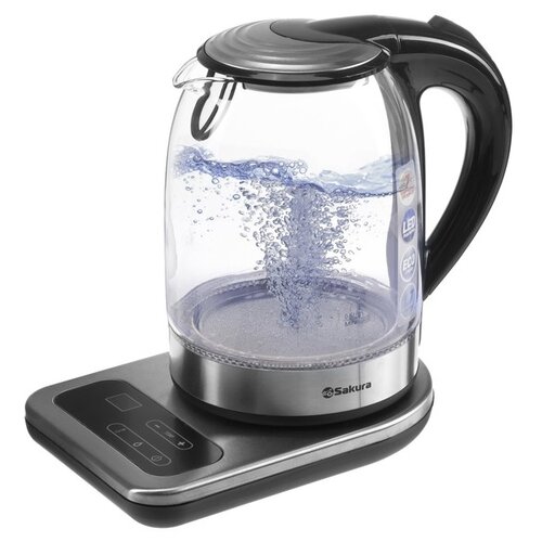 фото Чайник электрический sakura sa-2724dbk, стекло, 1.7 л, 1850-2200вт, регулировка t°, серебро 4909857