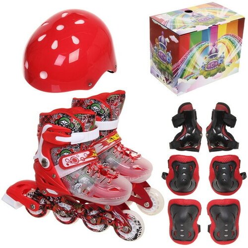 фото Коньки роликовые раздвижные happy star 8812at в наборе: шлем, защита, размер s (29-33), красный без бренда