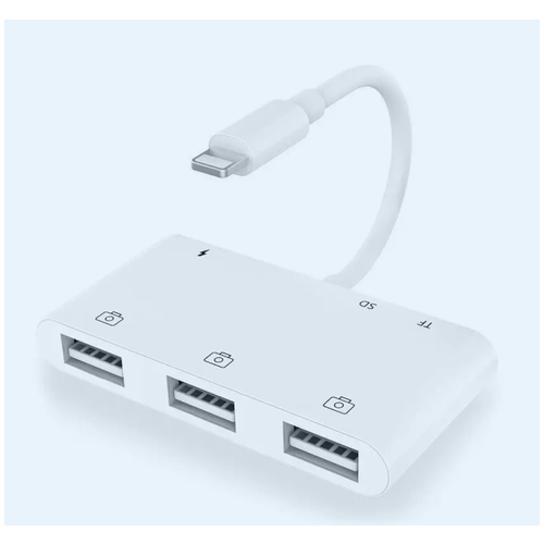 кардридер fb otg11s для устройств apple lightning sd Адаптер Lightning - USB x 3 + SD + TF + PD для iPhone и iPad (Lightning to USB 3 Camera Reader HUB)