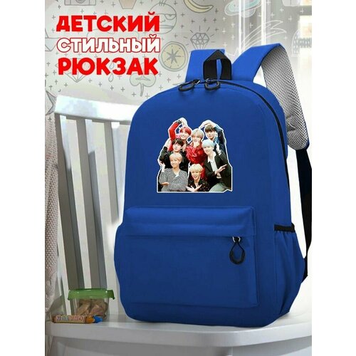 Школьный синий рюкзак с принтом Музыка BTS - 3