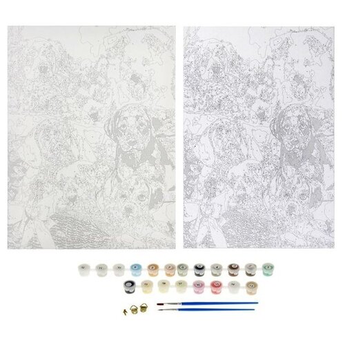 фото Роспись по холсту "щенята" по номерам: краски по 3 мл + кисти + крепёж школа талантов