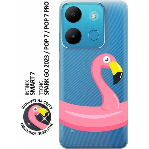 Силиконовый чехол с принтом Flamingo Swim Ring для Infinix Smart 7 / Tecno Spark Go 2023 / Pop 7 / Pop 7 Pro / Инфиникс Смарт 7 / Текно Спарк Го 2023 силиконовый чехол с принтом unicorn dab для infinix smart 7 tecno spark go 2023 pop 7 pop 7 pro инфиникс смарт 7 текно спарк го 2023