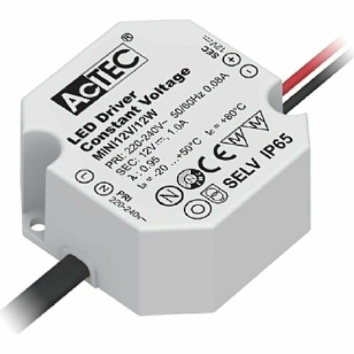 Блок питания AcTEC 12В, 12Вт, IP65, 1A, 50x48x24мм MINI12V/12W