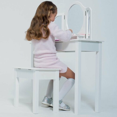 Туалетный столик для девочки Roba (комплект мебели: трюмо детское с зеркалом и табуретом) белый