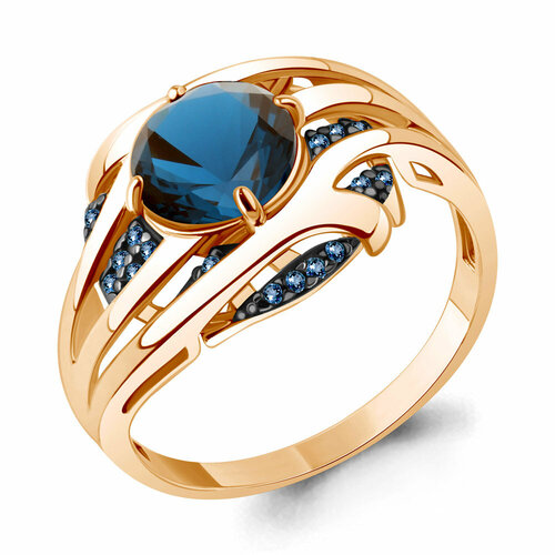 фото Кольцо diamant online, серебро, 925 проба, золочение, топаз, сапфир синтетический, размер 18, темно-синий