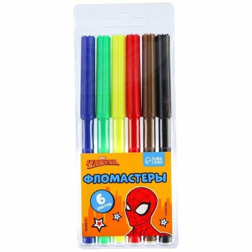 Фломастеры Marvel - Человек-паук, 6 цветов, 1 упаковка фломастеры marvel 12 цветов человек паук