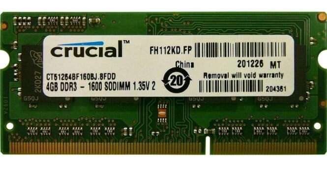 Оперативная память Crucial 4 ГБ DDR3L 1600 МГц SODIMM CL11 (CT51264BF160BJ)