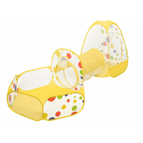 Палатка детская 3 в 1 Игрокат Рури XL с тоннелем и манежем бело-желтая