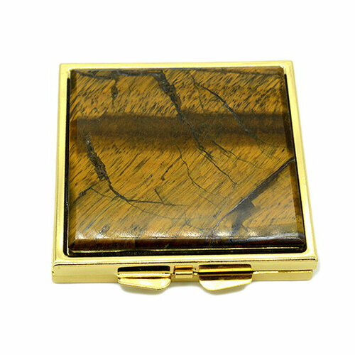 Сувенирное зеркало с накладкой из тигрового глаза, золотистое