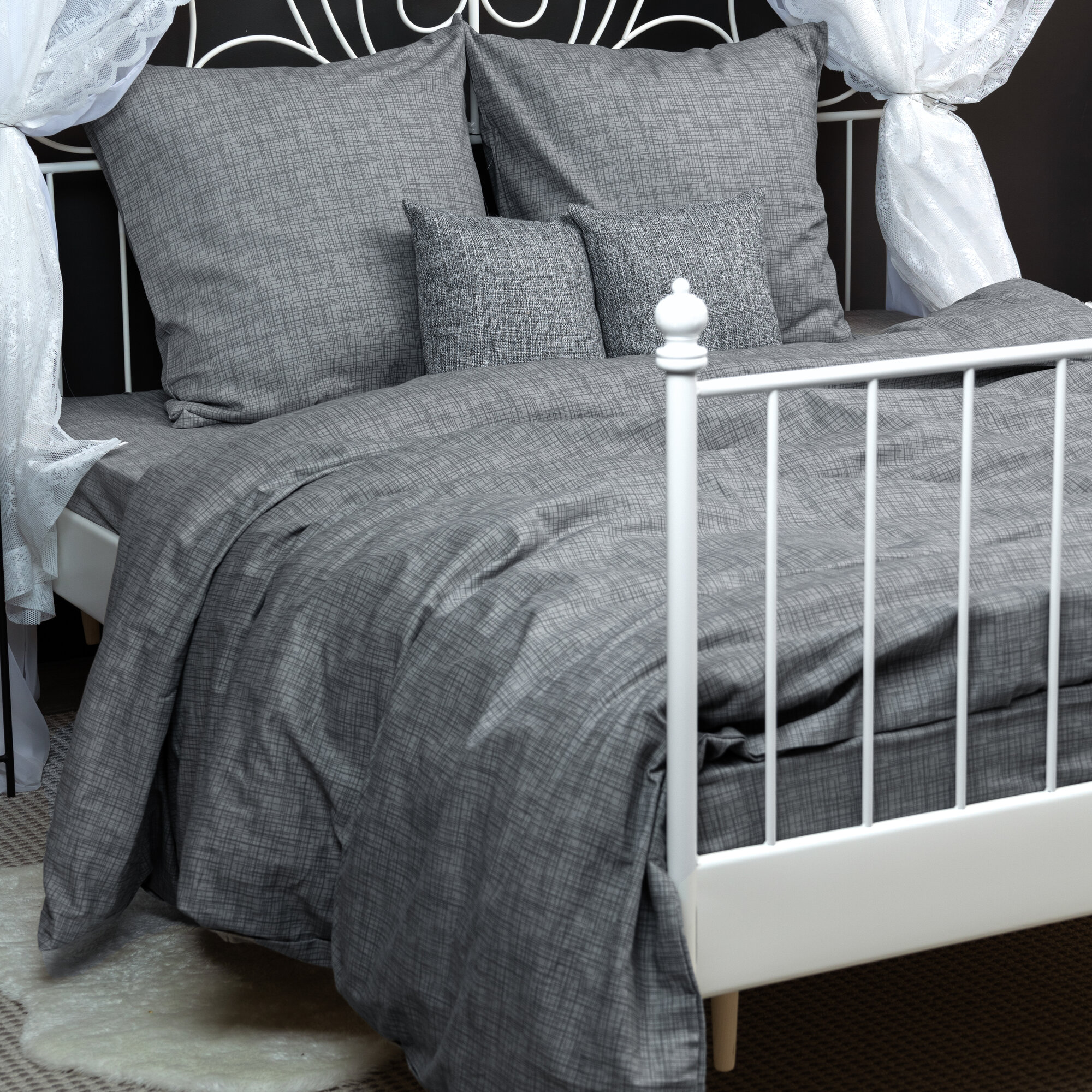 Комплект постельного белья 2-спальный с евро простыней (2 нав. 70х70) Хлопок, Бязь Galtex Контур светло-серый