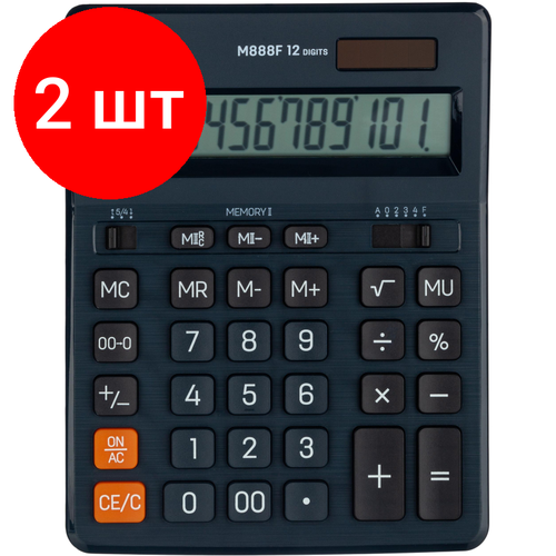 Комплект 2 штук, Калькулятор настольный полноразм. Deli EM888F, 12-р, дв. пит,202x159мм, т-син