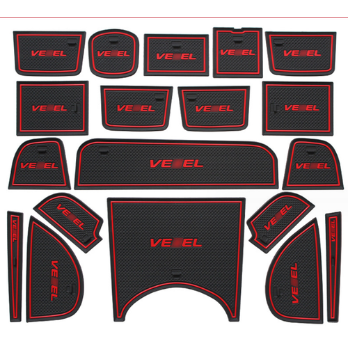 Силиконовые противоскользящие накладки MyPads на Honda Vezel I 2013-2021 в салон автомобиля на дверь, подстаканник, на подлокотник, черно-красная ф.