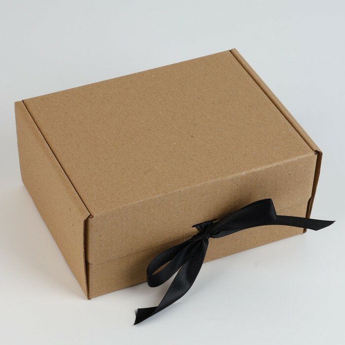 Дарите Счастье Коробка подарочная складная, упаковка, «Крафт, чёрная лента», 22 х 16.5 х 10 см