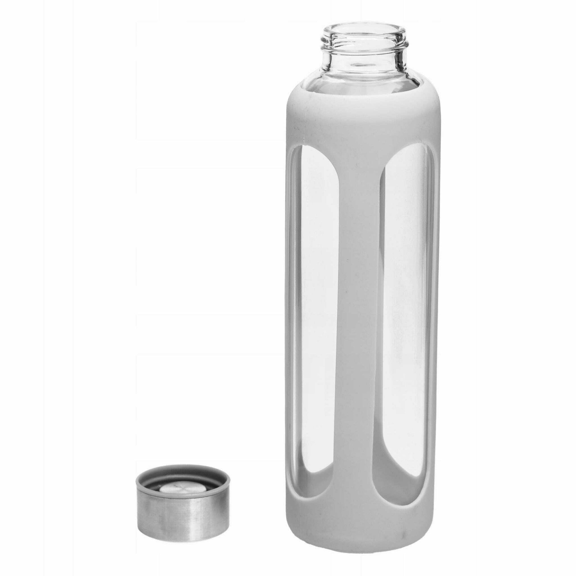 Бутылка для воды 550 мл. Kamille KM 9024 стеклянная в силиконовом чехле (9024 / 0,55 л. / серый)