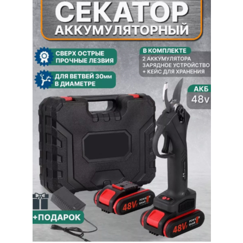Секатор, сучкорез садовый на аккумуляторе, в кейсе черный