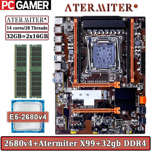 Комплект материнская плата Atermiter X99-Turbo + Xeon 2680V4 + 32GB DDR4 ECC REG