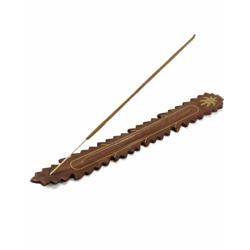 Подставка для благовоний Резной листик - 25.5 см, коричневая, дерево - лыжа, лодочка для ароматических палочек, ручной работы