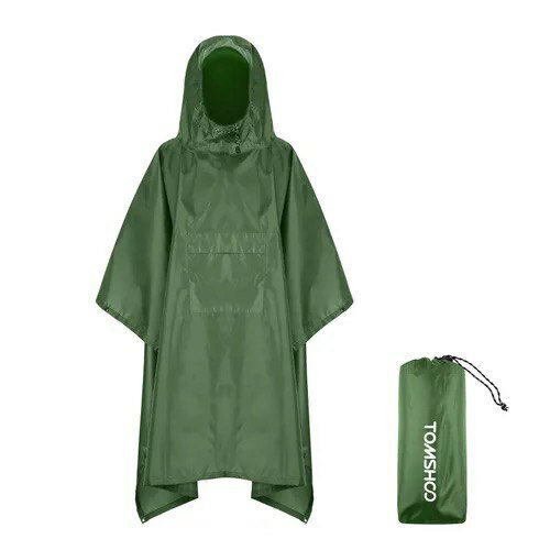 Плащ- палатка Пончо-тент TOMSHOO дождевик с капюшоном зеленый