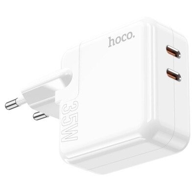 Сетевое зарядное устройство Hoco C110A 2*USB-C 35W (PD35W/QC3.0/AFC/FCP), Белый — фото 1