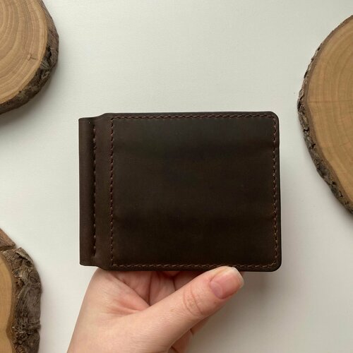 фото Кошелек sozdashev hand made авторский коричневый кошелек из натуральной кожи / кожаный кошелек зажим ручной работы 119, фактура гладкая, коричневый