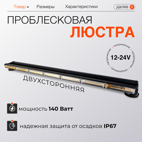 Проблесковая двухсторонняя балка на крышу 103 см на магните в прикуриватель 8750₽