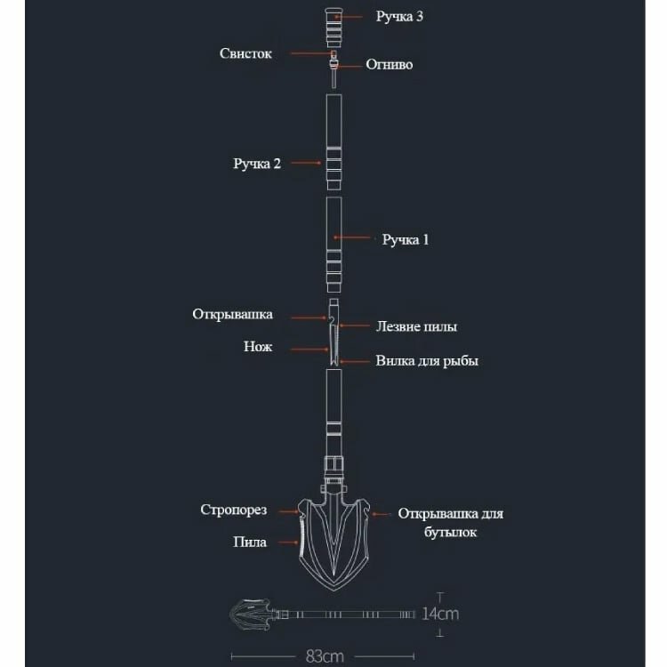 Многофункциональная лопата Xiaomi NexTool Multi Functional Folding Shovel Medium (NE20206) - фото №17