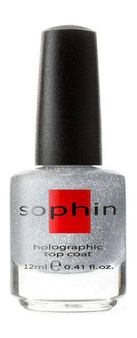 SOPHIN Покрытие верхнее с голографическими частицами, серебро / TOP COAT GOLOGRAPHIC SILVER 12 мл - фото №3