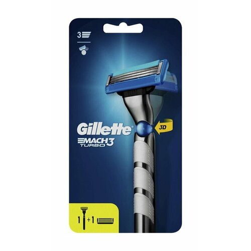 | Gillette Mach3 Turbo 3D Razor | бритва мужская gillette mach 3 turbo с 2 кассетами 1 шт