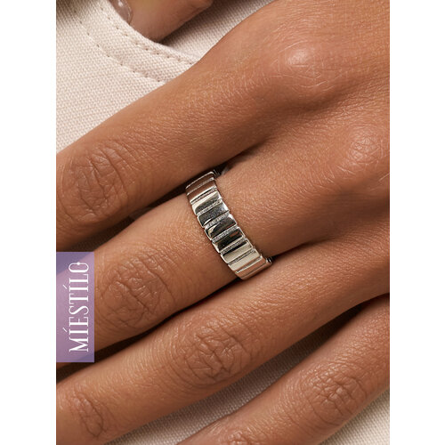 фото Кольцо miestilo кольцо серебро 925 серебряное на палец широкое ювелирное, серебро, 925 проба, родирование, размер 17, серебряный