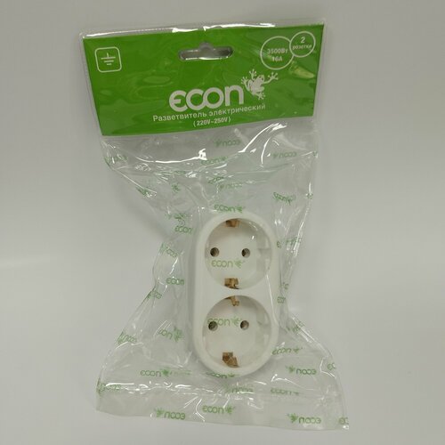 Разветвитель электрический Экон 2 розетки с заземлением ток max 16A нагрузка 3500Вт сеть 220v-250v 420₽