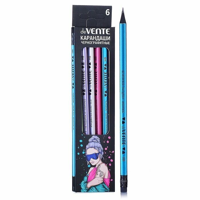 Чернографитные карандаши deVENTE "Blaze", HB, диаметр грифеля 2 мм, трехгранный корпус, 6 шт