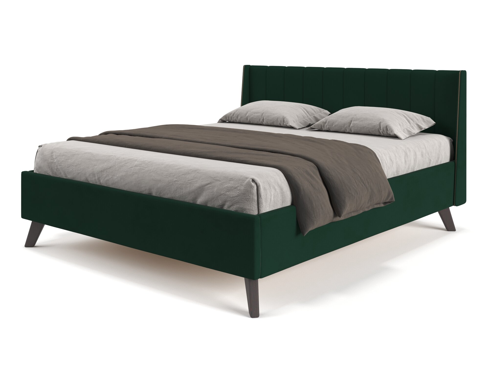 Кровать двуспальная Soft Element Тампа 160х200 Green, с мягким изголовьем, с подъемным механизмом, с ящиками, велюр, зеленый, на ножках
