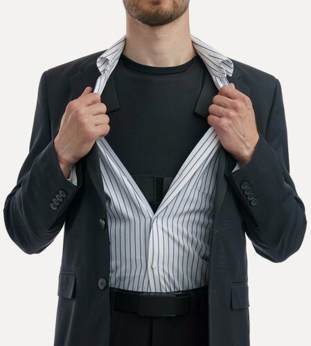 Изображение товара Бронежилет скрытого ношения Бр1+С2 класса с защитой чехла от холодного оружия, осколков и пуль ("Сфера-Бр1", размер S, черный, до 1,8 кг)