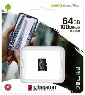 Карта памяти Kingston Canvas Select Plus microSDXC 64 ГБ Class 10, V10, A1, UHS-I U1, R 100 МБ/с, 1 шт