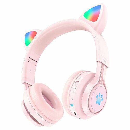 Bluetooth-наушники полноразмерные Hoco W39 Cat ear kids BT, розовые, 1 шт. light up cat ear headband glittering cat ear hairband glowing cat ears hair accessories for women christmas party favor