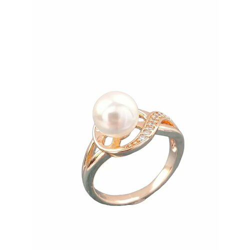 Кольцо, жемчуг имитация, размер 19, золотой кольцо плетеное жемчуг имитация размер 19 белый