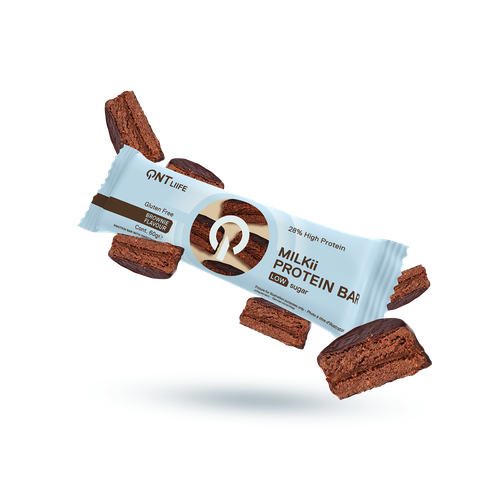 QNT Life Milkii Protein Bar Brownie flavour 60g*12 /Протеиновый батончик со вкусом Брауни 60гх12шт вафли протеиновые со вкусом ванильного йогурта qnt protein wafer bar 12