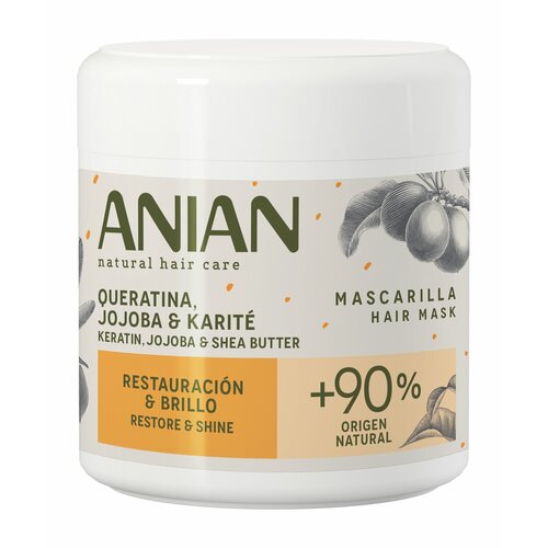ANIAN Маска для поврежденных и вьющихся волос питательная с кератином, маслами жожоба и карите, 350 мл