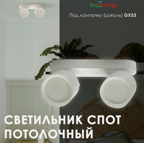 Изображение товара Светильник 2 спотов люстра потолочная поворотная под лампу GX53 белый