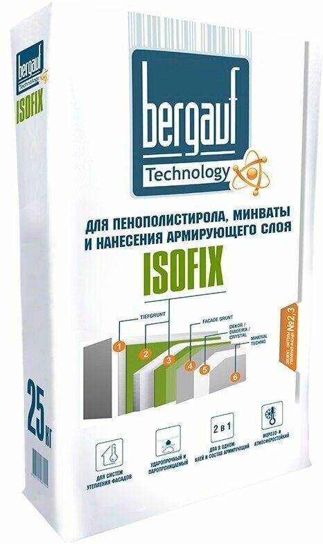 Клей для пенополистирола и мин ваты Isofix (25кг) Бергауф Bergauf - фото №3